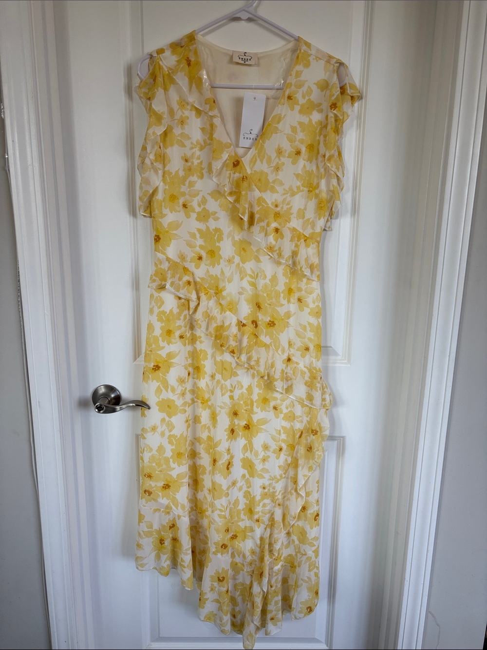 EMBER Yellow Floral Ruffle Midi Dress
